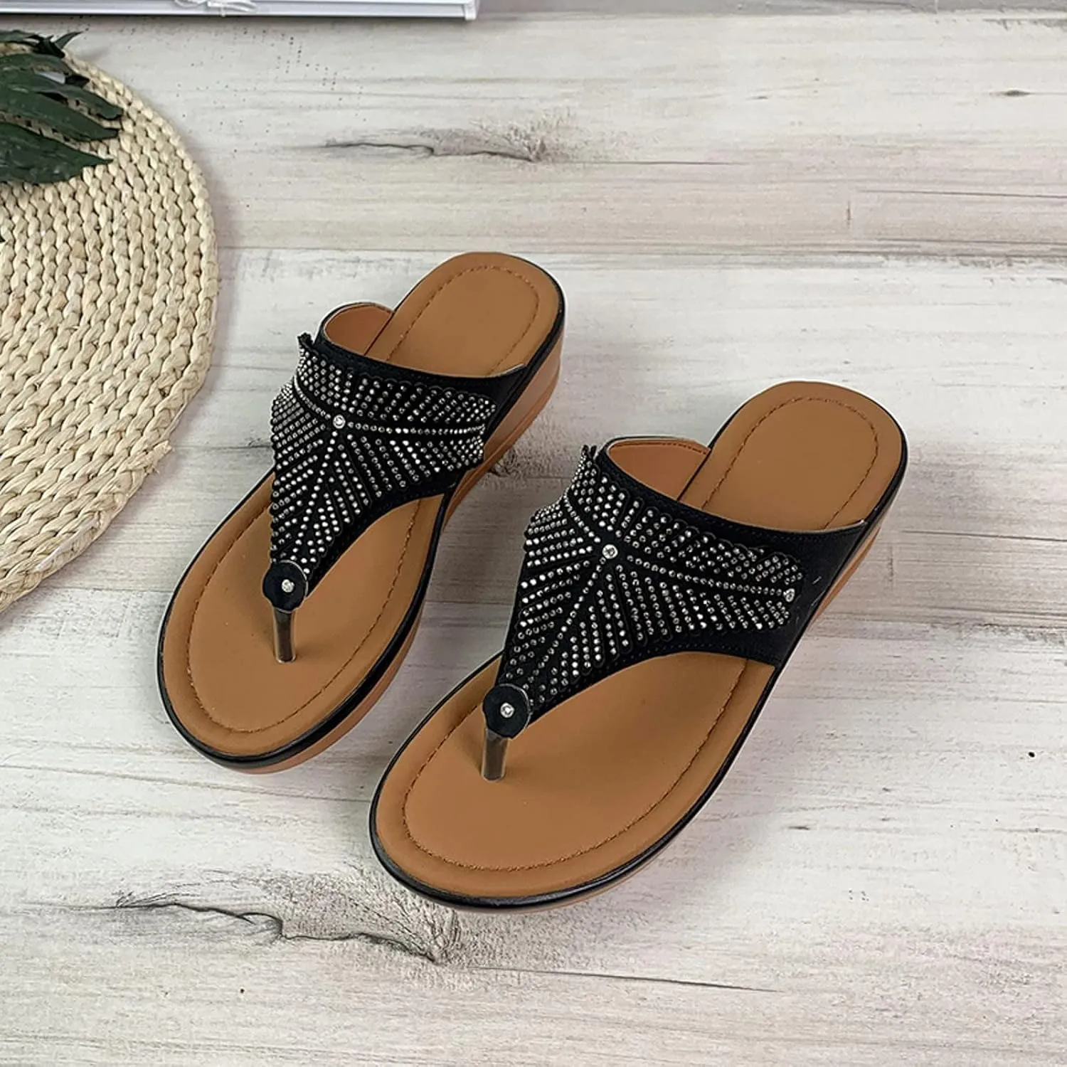 SBGMoSJ Slippers for Women Plantar Fasciitis Orthopedic Wedges for Women Comfortable Wedges for Women Soft High Heel Sandals for Women Comfortable Womens Flip Flops Gold Sandals Women