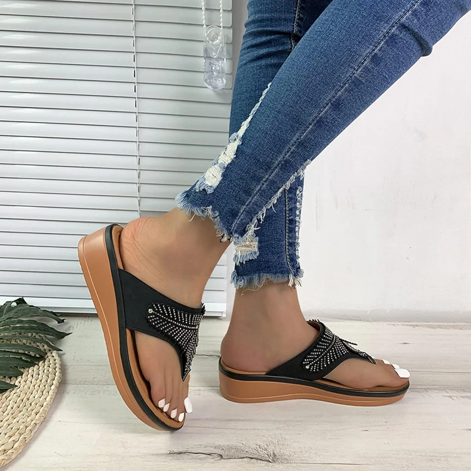 SBGMoSJ Slippers for Women Plantar Fasciitis Orthopedic Wedges for Women Comfortable Wedges for Women Soft High Heel Sandals for Women Comfortable Womens Flip Flops Gold Sandals Women