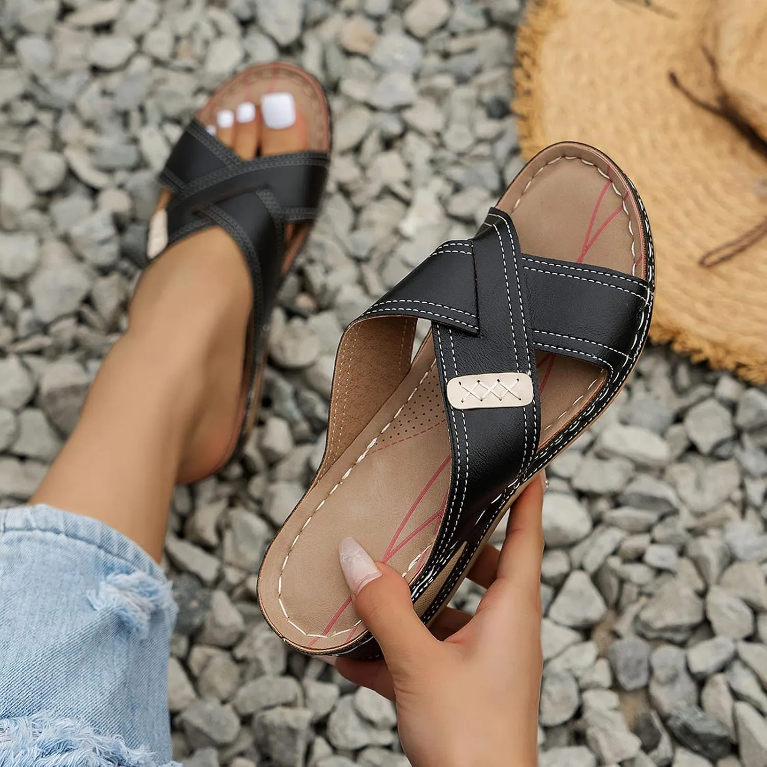 SBGMoSJ Slippers for Women Plantar Fasciitis Orthopedic Wedges for Women Comfortable Wedges for Women Soft High Heel Sandals for Women Comfortable Womens Flip Flops Gold Sandals Women