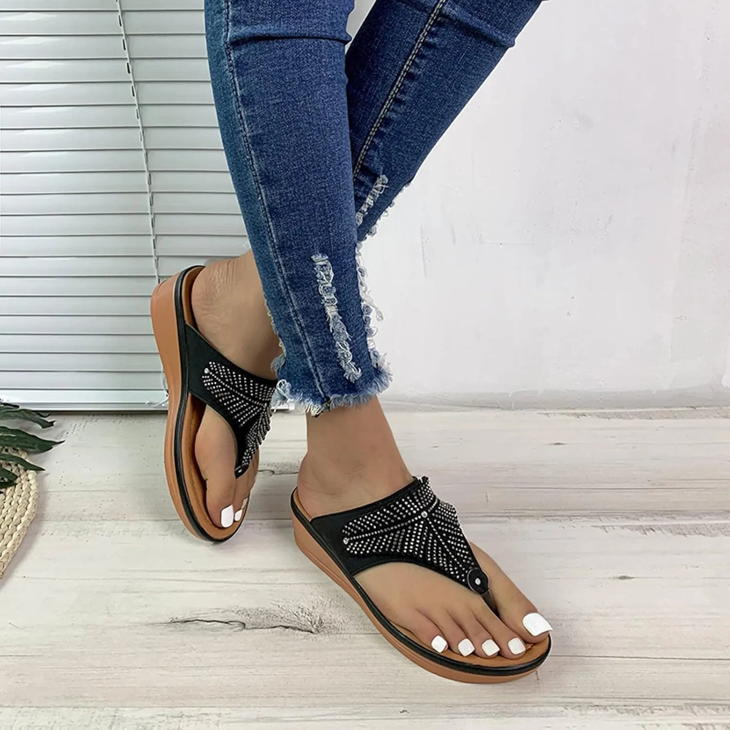 SBGMoSJ Slippers for Women Plantar Fasciitis Orthopedic Wedges for Women Comfortable Wedges for Women Soft High Heel Sandals for Women Comfortable Womens Flip Flops Gold Sandals Women