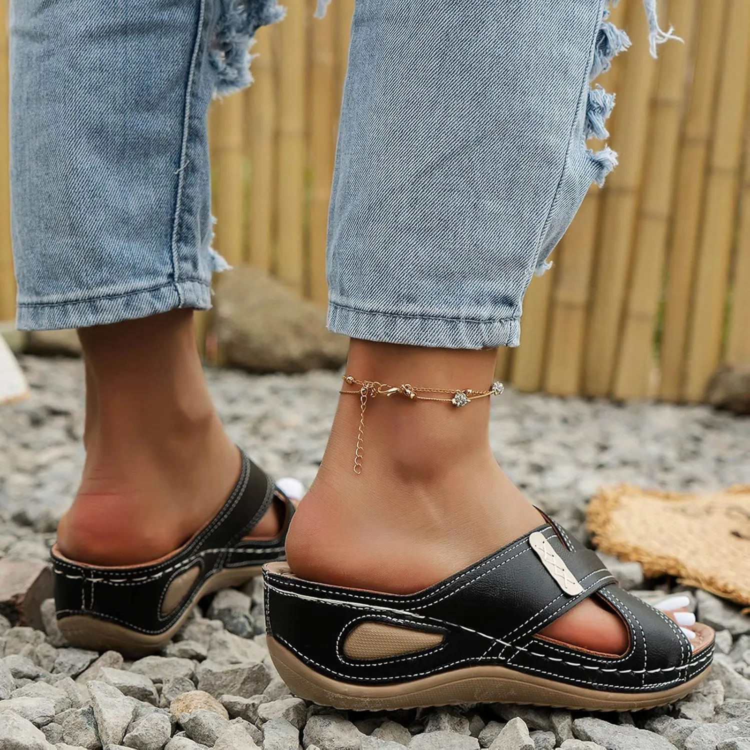 SBGMoSJ Slippers for Women Plantar Fasciitis Orthopedic Wedges for Women Comfortable Wedges for Women Soft High Heel Sandals for Women Comfortable Womens Flip Flops Gold Sandals Women