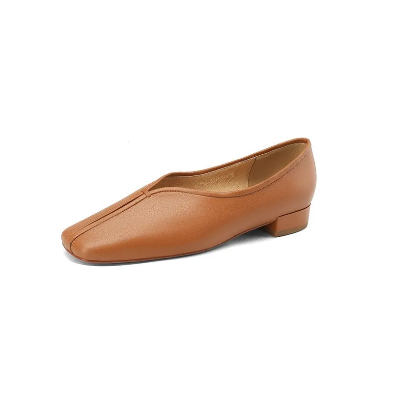 Soft Leather Slip On Loafers in Apricot/Black/Brown