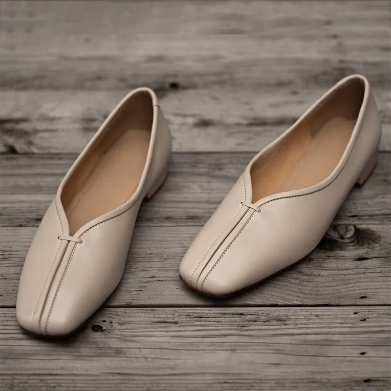 Soft Leather Slip On Loafers in Apricot/Black/Brown