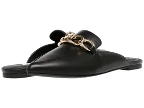 Steve Madden Forte Black Leather Fashion Slip On Chain Pointed Toe Mule Shoes
