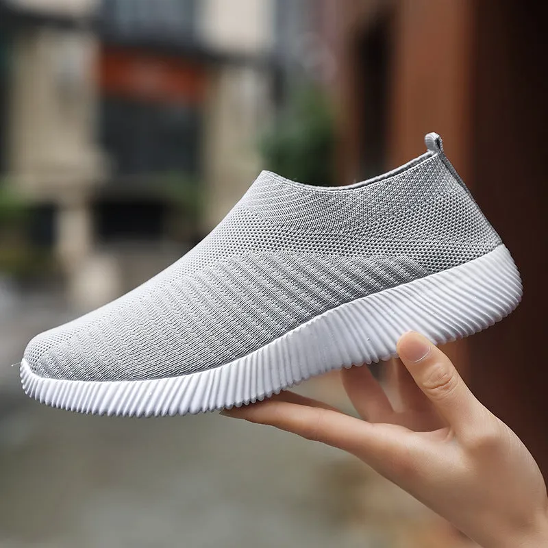 Stretch Mesh Breathable Flats Shoes Soft Sole Fly Knit Slip On Shoes