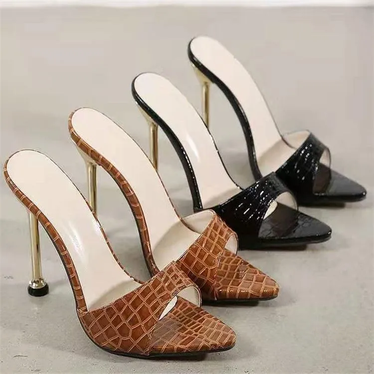Women summer casual snakeskin peep toe stiletto high heels