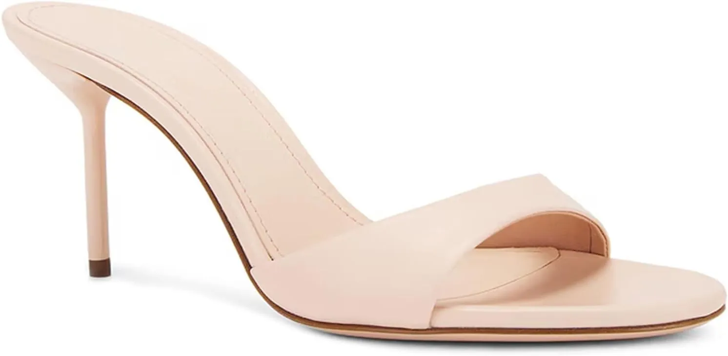 Womens Heeled Mules Round Peep Toe Stiletto High Heels Slip on Backless Summer Mules