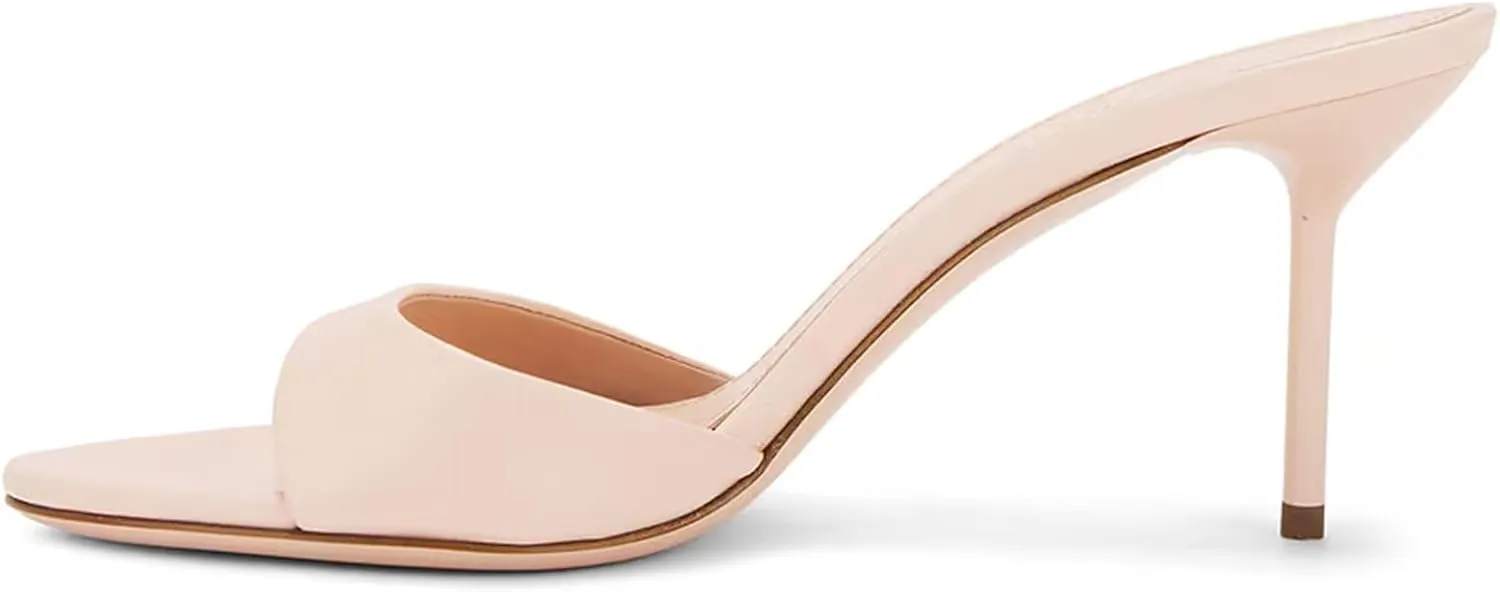 Womens Heeled Mules Round Peep Toe Stiletto High Heels Slip on Backless Summer Mules