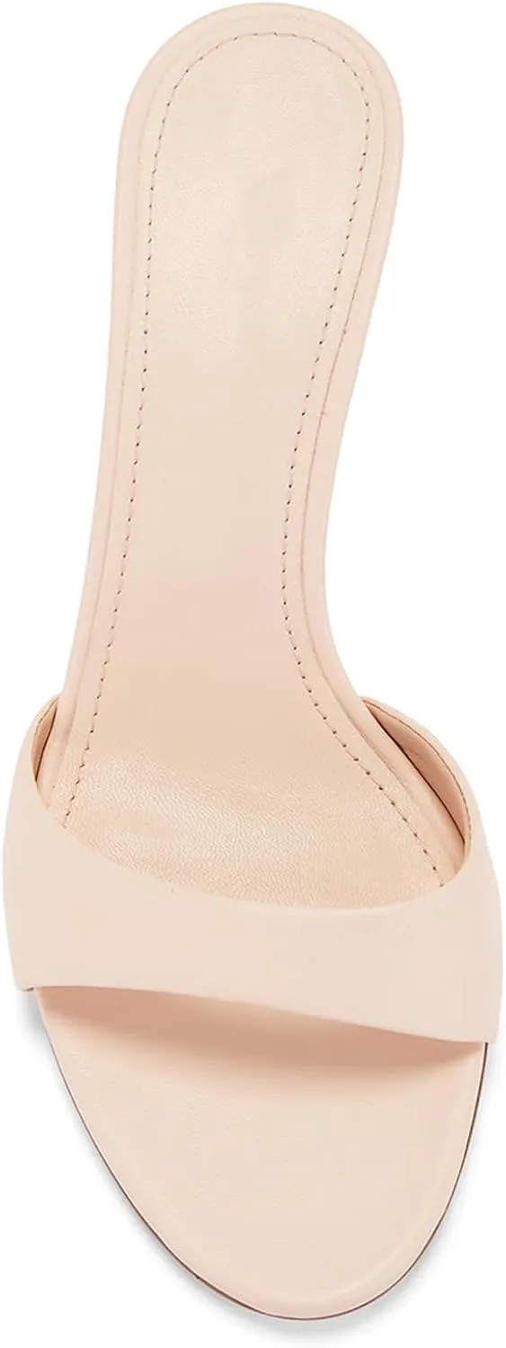 Womens Heeled Mules Round Peep Toe Stiletto High Heels Slip on Backless Summer Mules