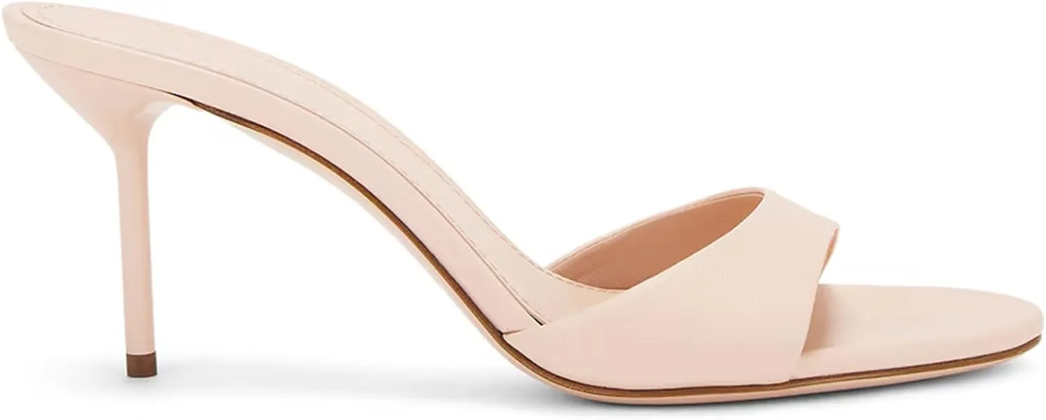 Womens Heeled Mules Round Peep Toe Stiletto High Heels Slip on Backless Summer Mules