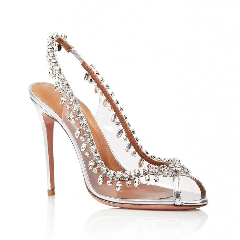 Women's peep toe rhinestones clear wedding high heels