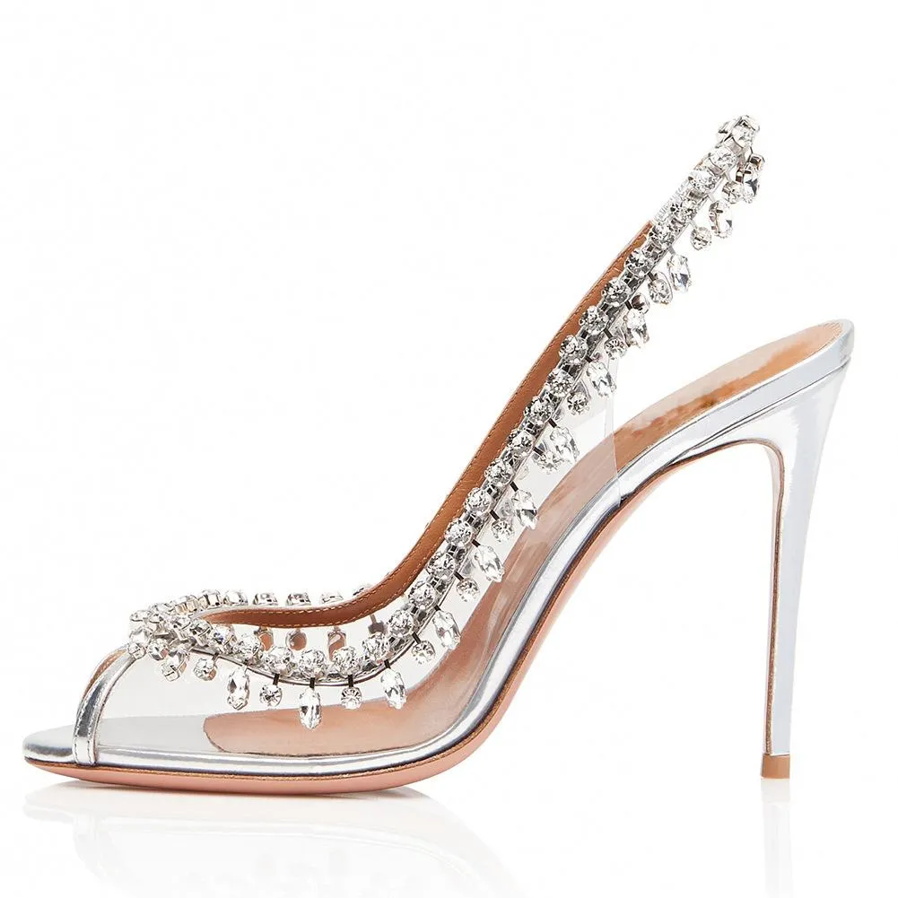 Women's peep toe rhinestones clear wedding high heels