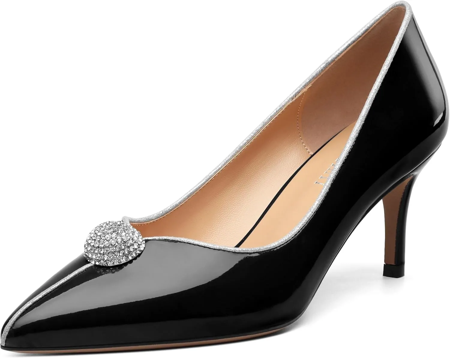 Women's Pointed Toe Heels for Women Stiletto Kitten Heel Slip-on Patent Pumps Elegant Dress Party Wedding Rhinestones Shoes 2.5 inch