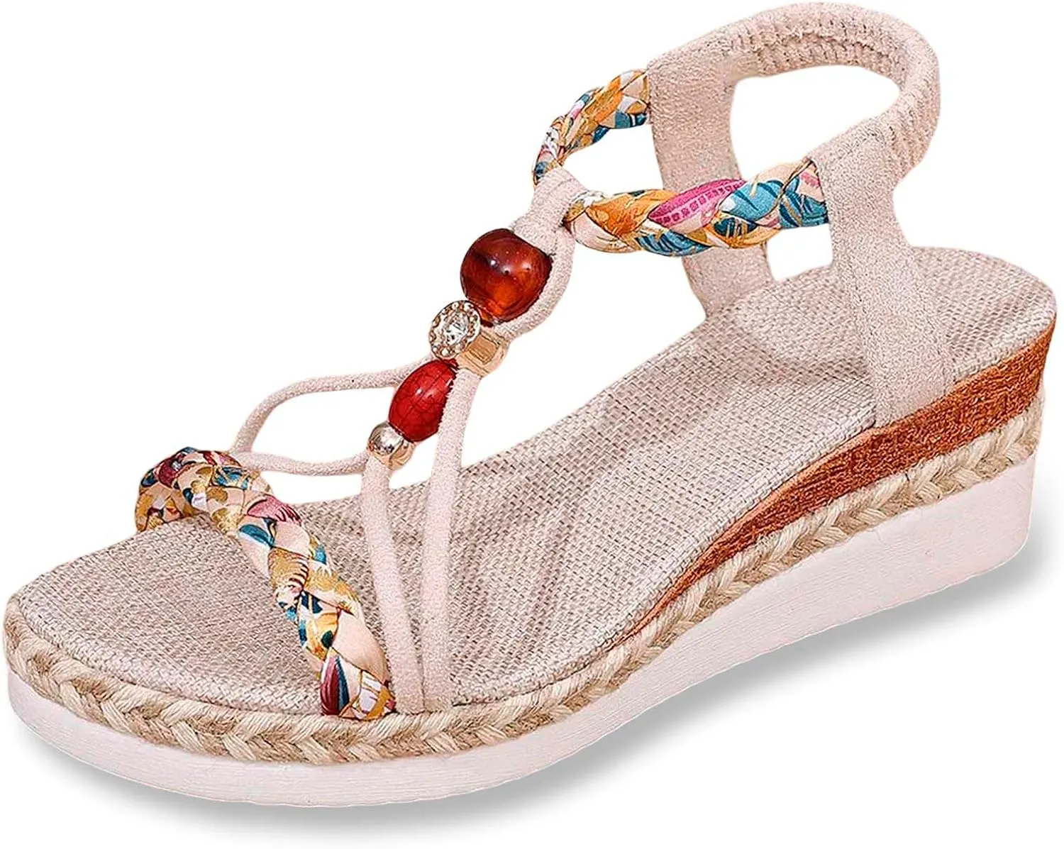 Women's Trendy Sandal Open Toe Walking Roman Summer Platform Sandals Summer Elastic Ankle Strap Beach Walking Sandals